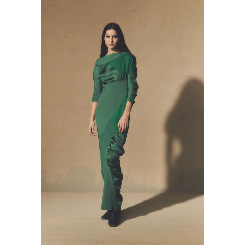 Cortana Collage lang patchwork groene jurk Green Dames