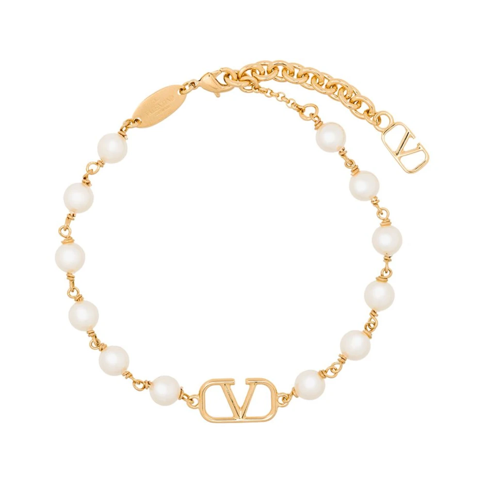 Valentino Garavani Gyllene VLogo Signature Faux Pearl Halsband Yellow, Dam