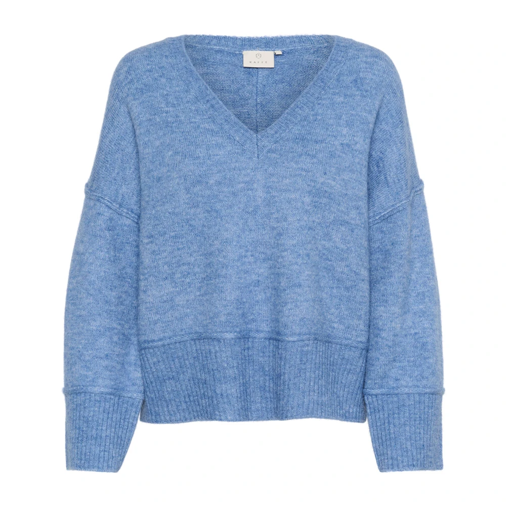 Kaffe Women's Blue V-Neck Knitwear,, Flow Melange Pullover Jumper 2XL
