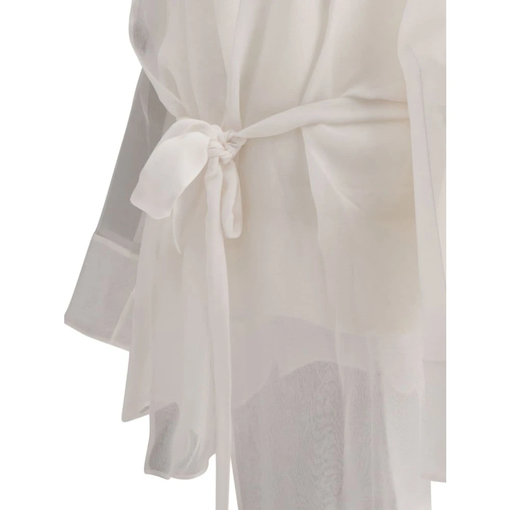 Max Mara Witte Zijden Kimono Hoodie Jas White Dames