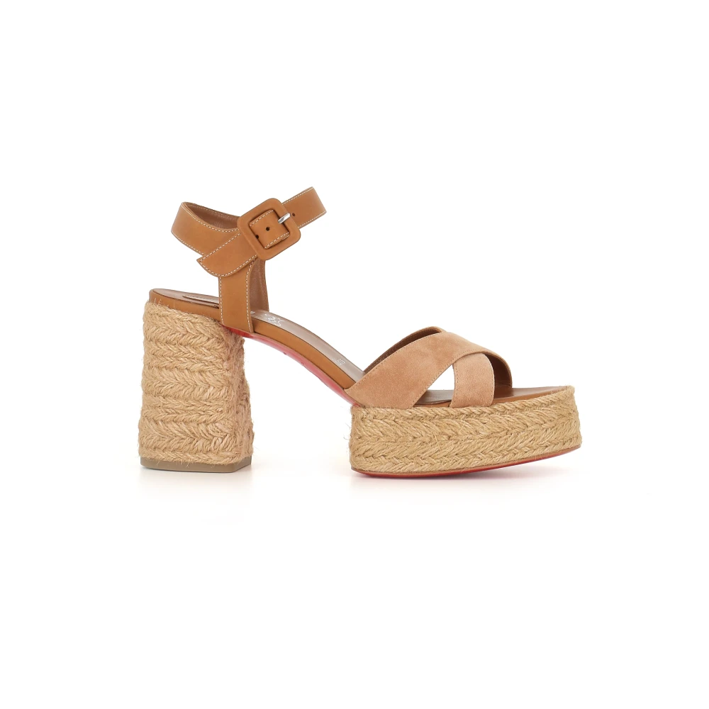 Christian Louboutin Beige Mocka Sandal med Fotledsrem Beige, Dam