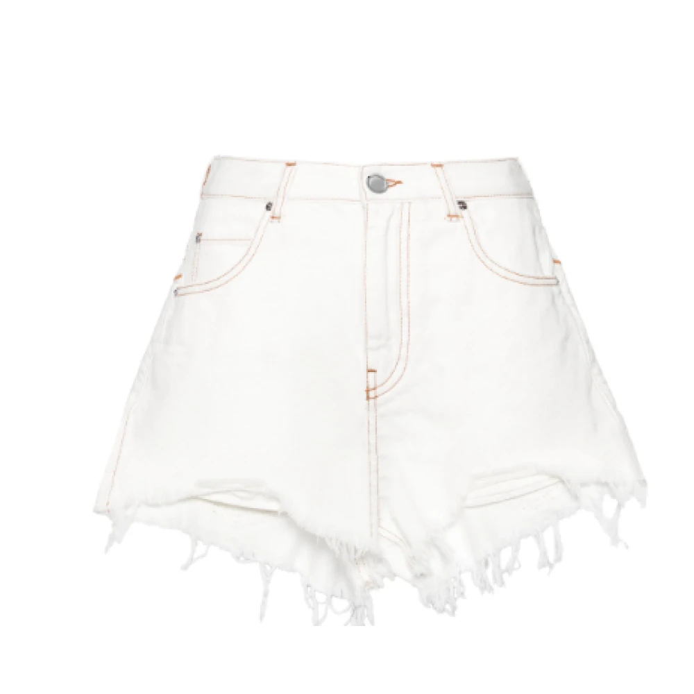 Pinko Denim Shorts Wit Frayed Hem White Dames