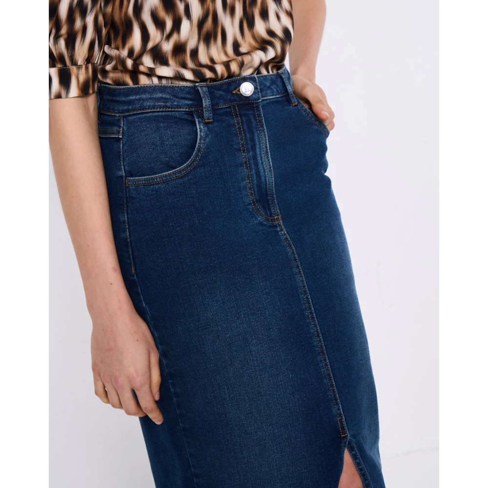 Silvian Heach Denim Lange Rok met Voorsplit Blue Dames