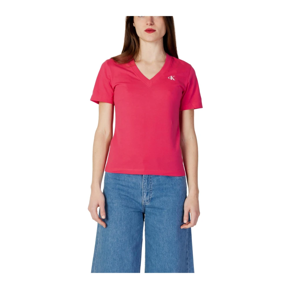 Calvin Klein Jeans Roze V-hals T-shirt Korte Mouw Pink Dames