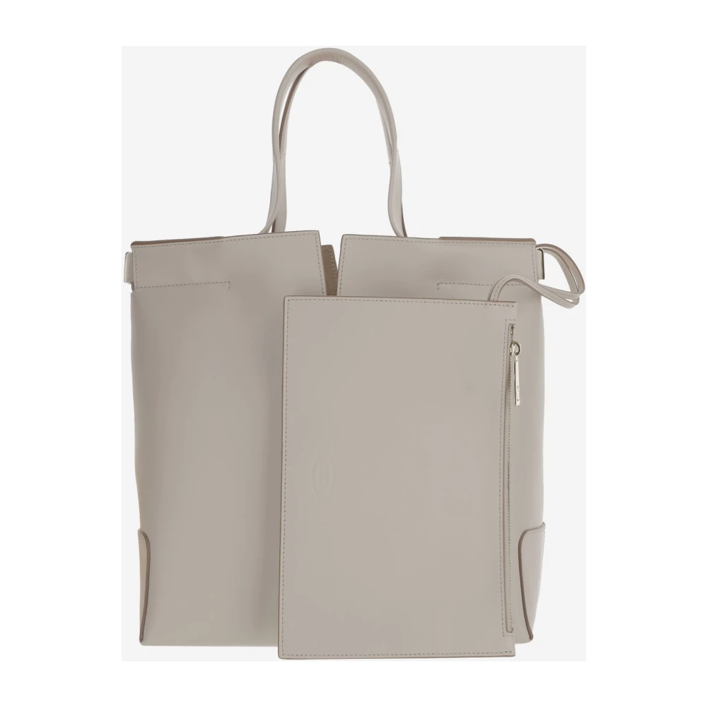 TOD'S Ivoor Leren Tas met Handvatten en Schouderband Beige Dames