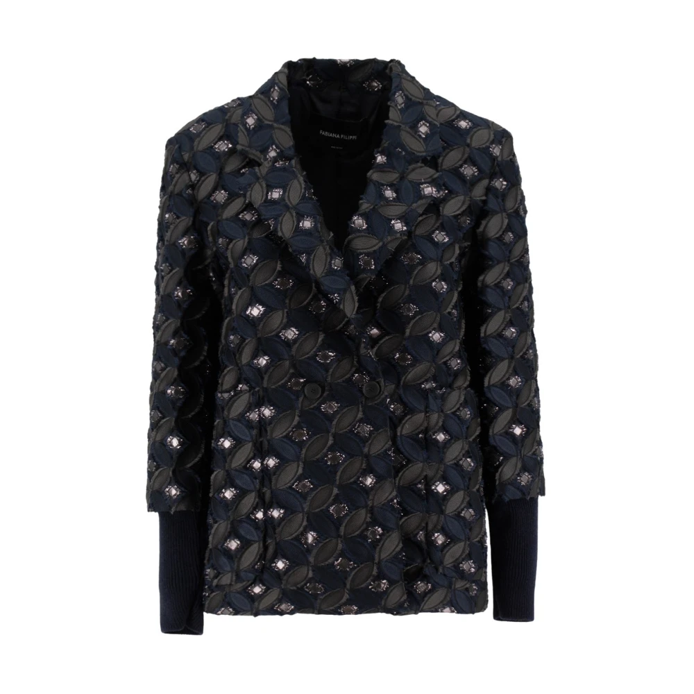 Fabiana Filippi Mönstrad Tweed Dubbelknäppt Blazer Blue, Dam