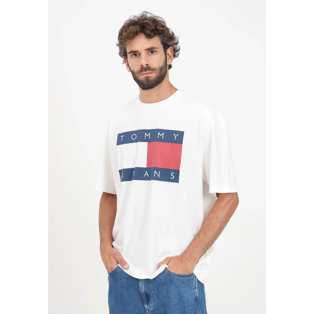 Tommy Jeans Vlag Logo Korte Mouw T-shirt White Heren
