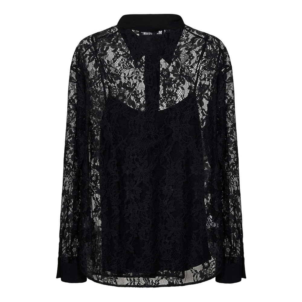 Moschino Zwart bloemenkanten shirt met satijnen tanktop Black Dames