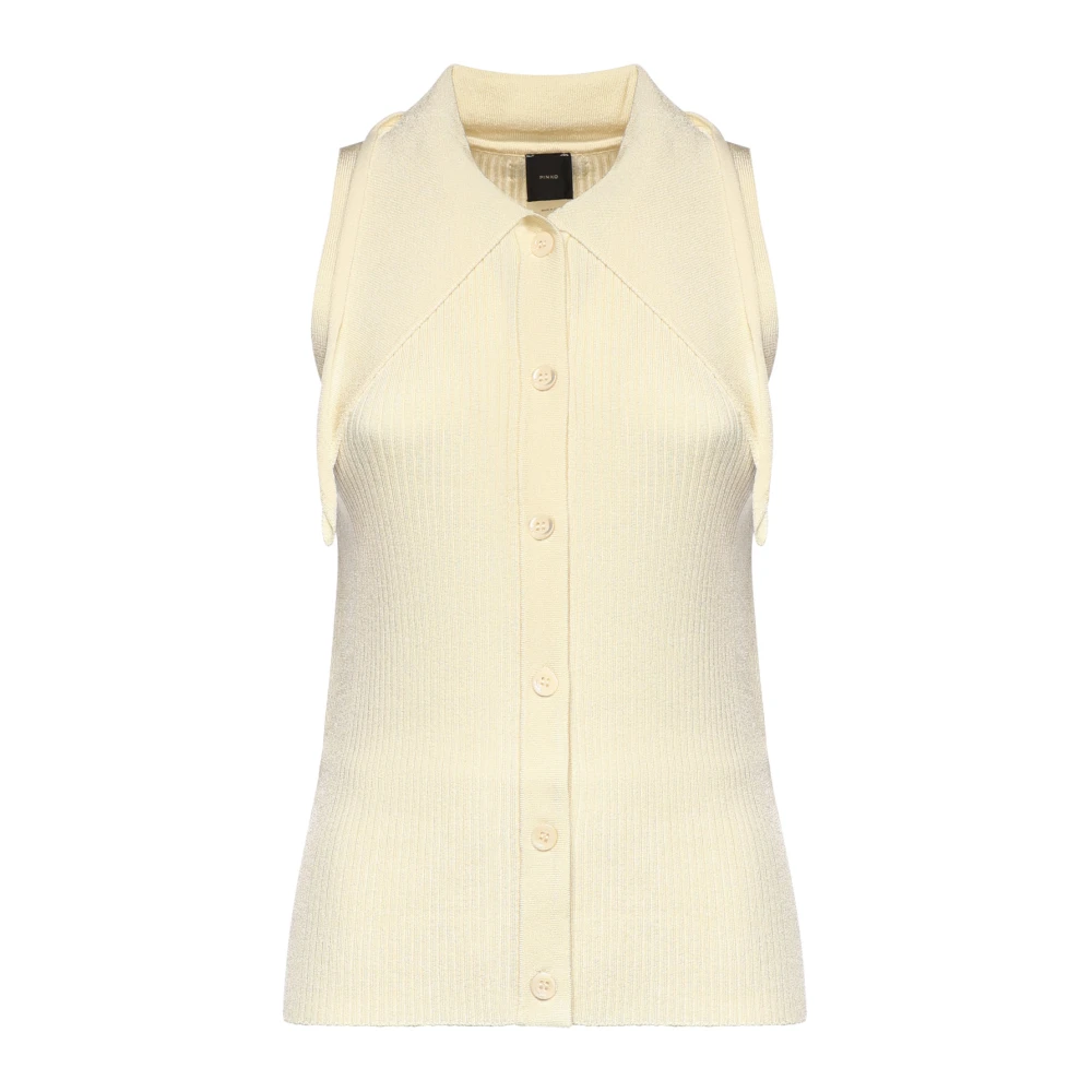 Pinko Vrouw Beige Overhemden Dames, M, Nylon, Tanktop Met Strik In De Nek
