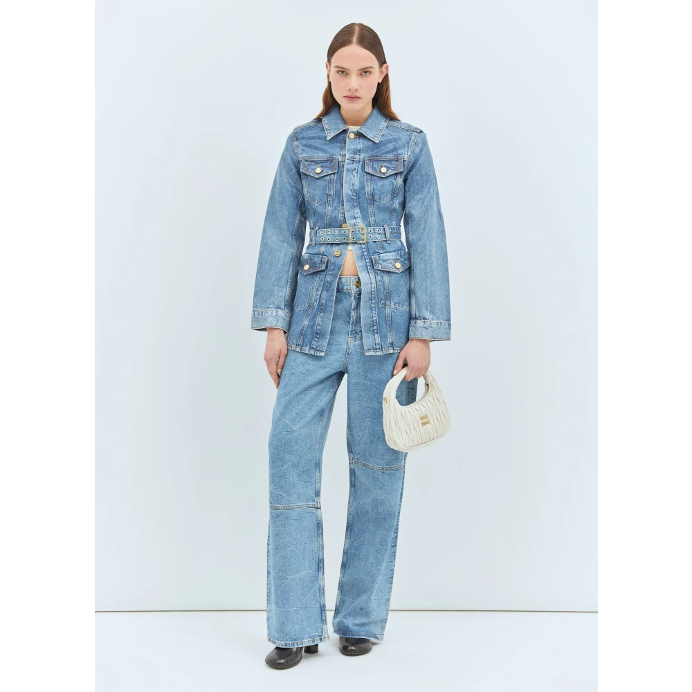 Ganni Asymmetrische Knielnaden Folie Afwerking Jeans Blue Dames
