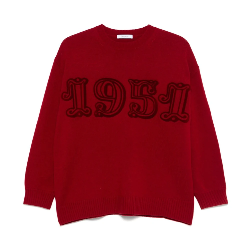 Max Mara Rode Crew Neck Sweater Geribbelde Afwerking Red Dames
