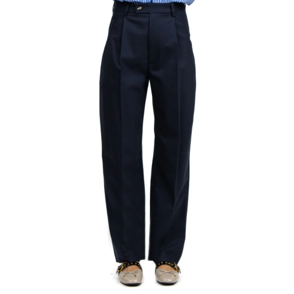 Tela Blauwe Wijde Wollen Broek Blue Dames