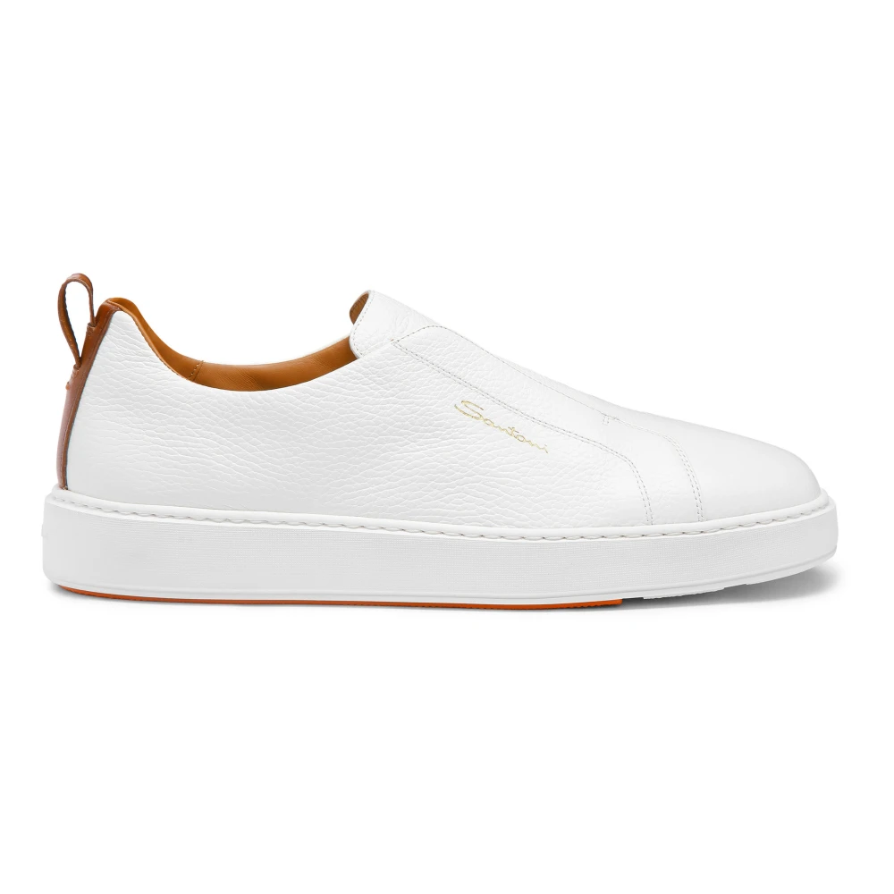 Santoni Men's White Leather Sneaker