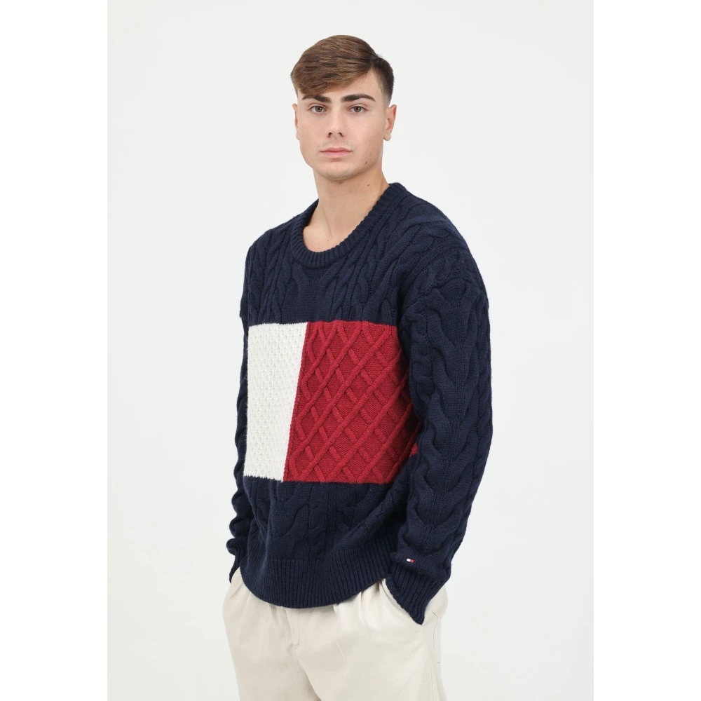 Tommy Hilfiger Color-block Ronde Hals Trui Blue Heren