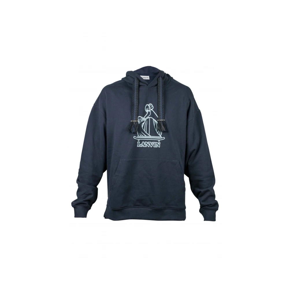 Lanvin Blauwe katoenen hoodie met logo Blue Heren