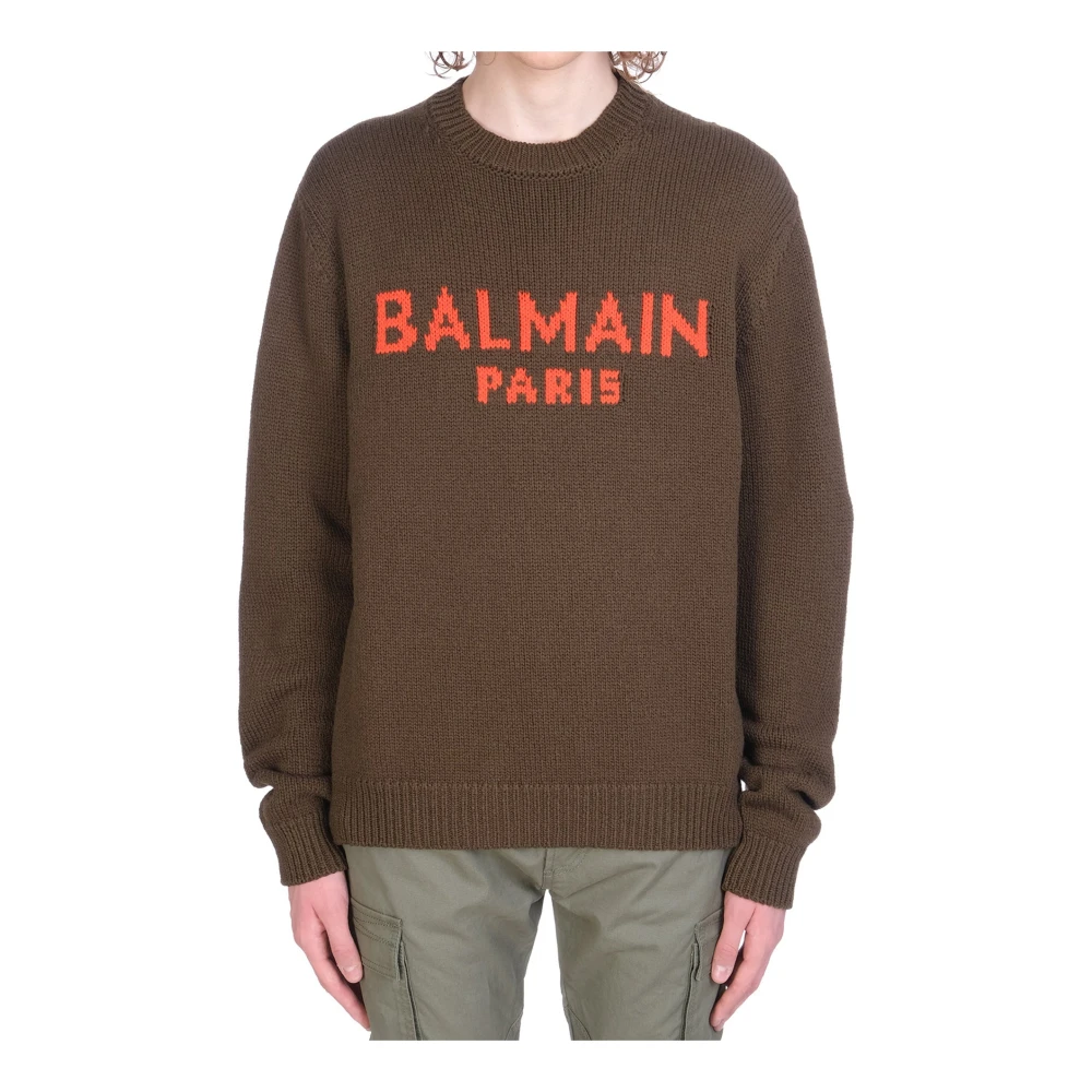 Balmain Logo Woltrui Crew Neck Mannen Brown Heren