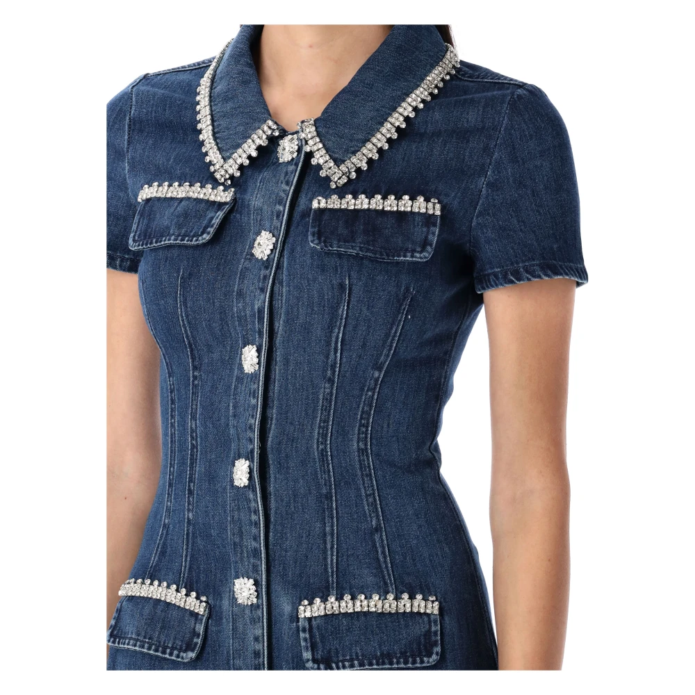 Self Portrait Blauwe Mini-jurk van Denim met Kraag Blue Dames