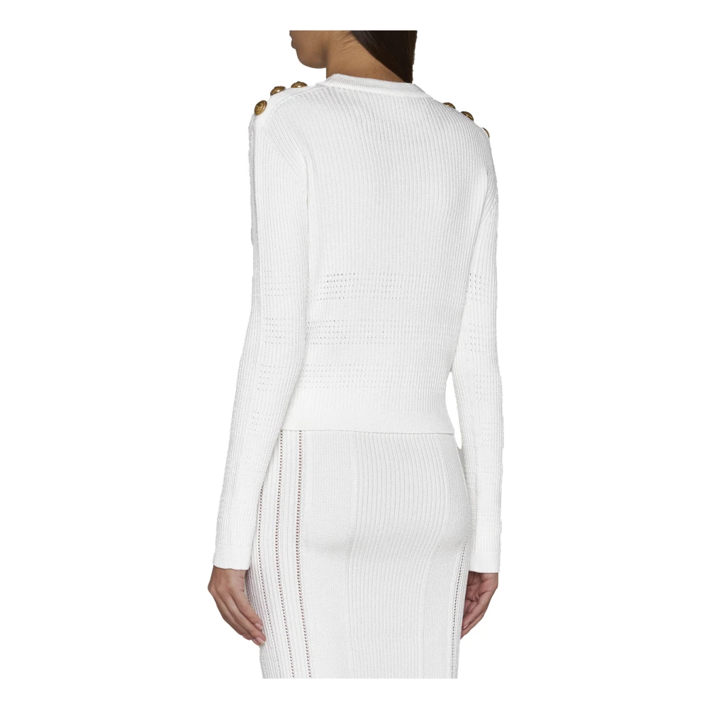 Balmain Witte Gebreide Trui met Logo Versiering White Dames
