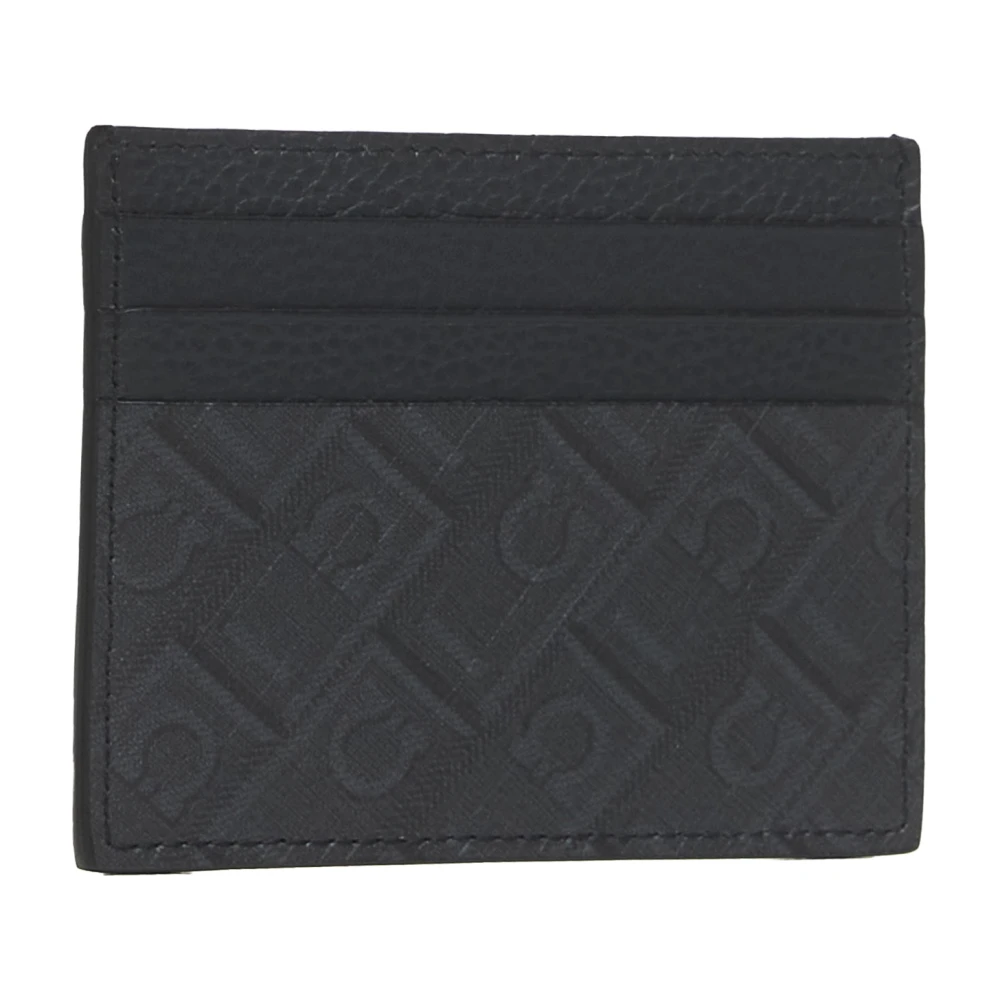 Salvatore Ferragamo Zwarte leren kaarthouder met logo Black Heren