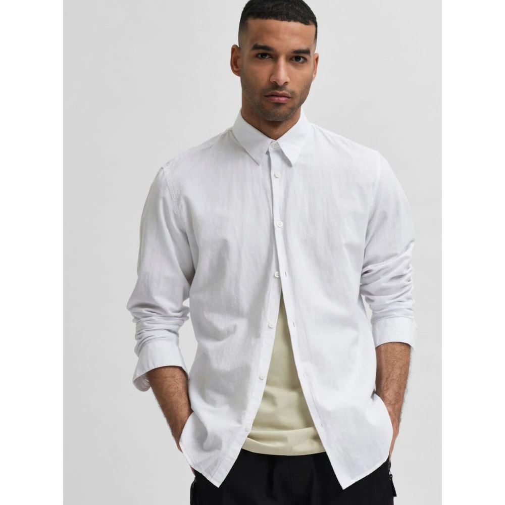 Selected Homme Slank lin shirt White Heren