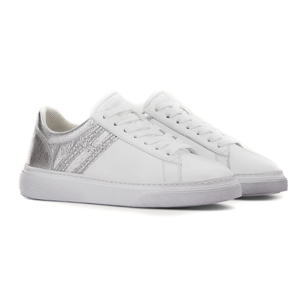 Hogan Witte Leren Sneakers met Glitterdetail White Dames