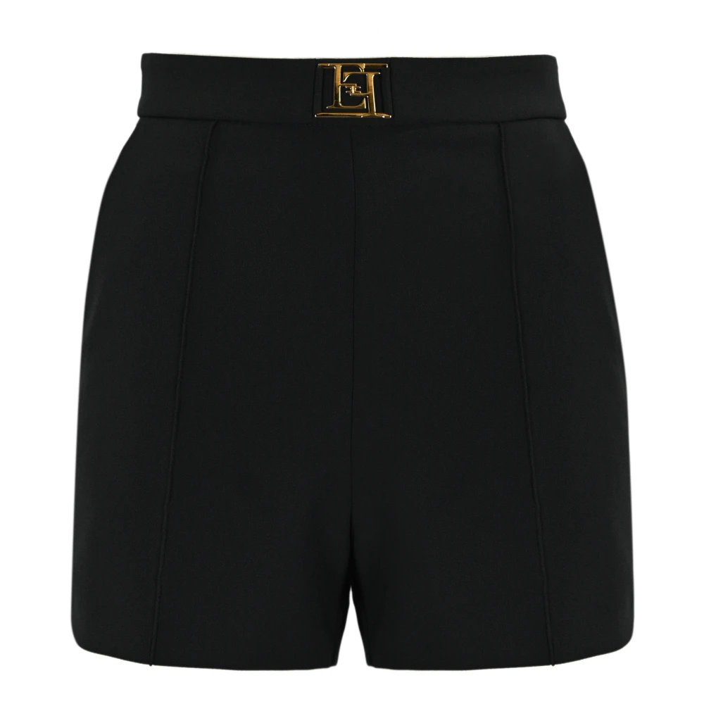 Elisabetta Franchi Zwarte Stretch Crepe Shorts met Hoge Taille Black Dames