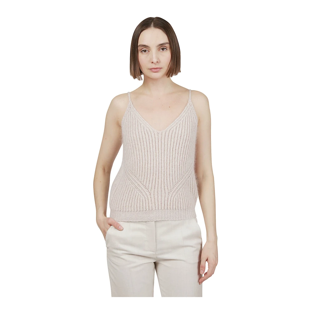 Eleventy Luxe Gebreide Tanktop Wol Mohair Zijde Beige Dames