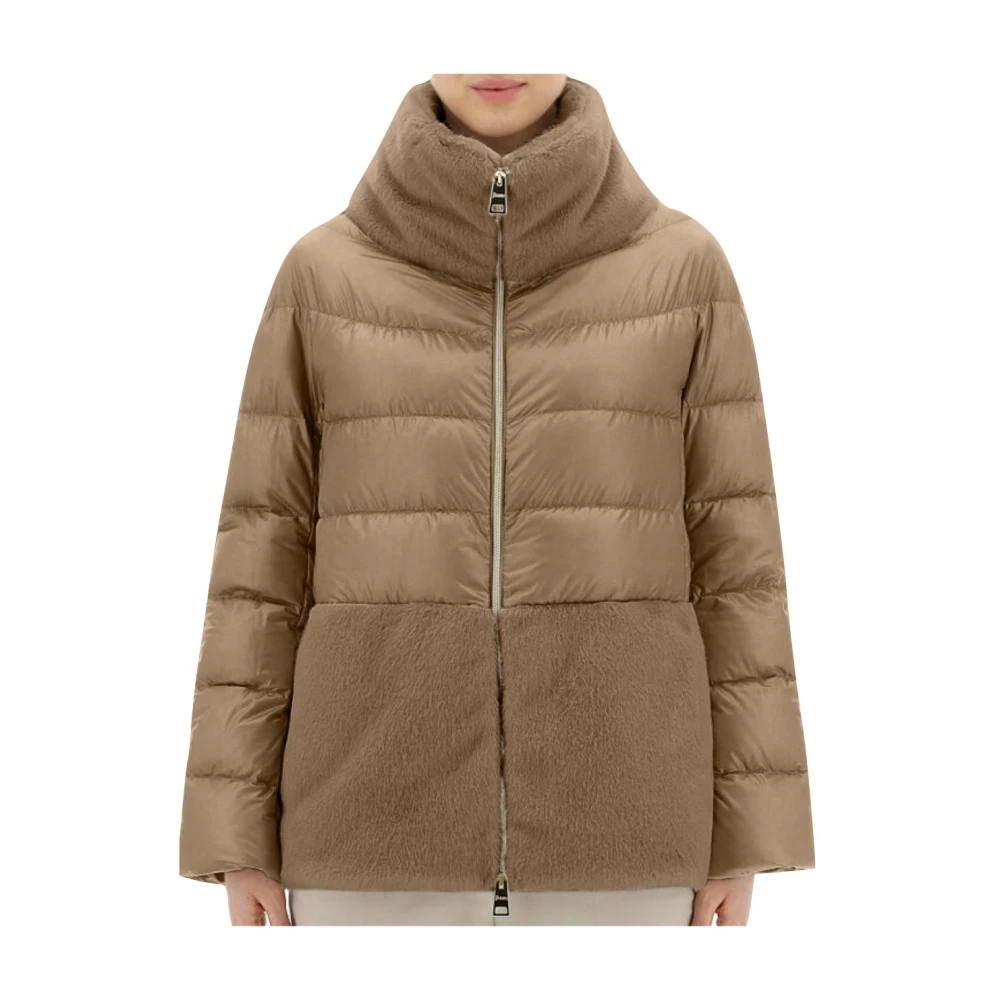 Herno Eco-bont afwerking pufferjas oversized Brown Dames