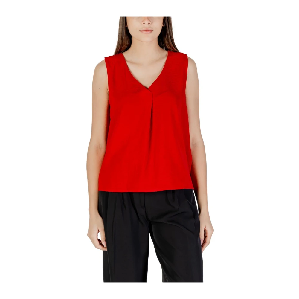 Only Women's Red Sleeveless Tops, Xl, Sleeveless V-Neck Blouse