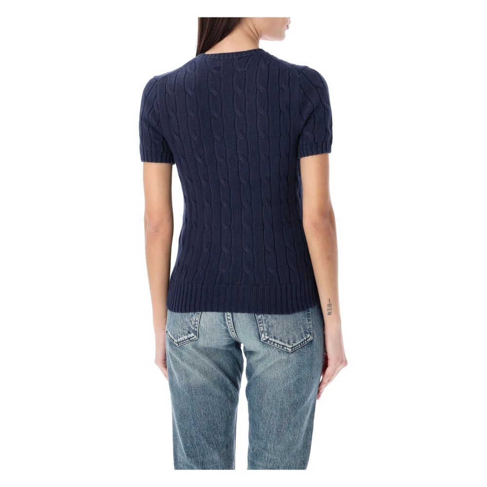 Polo Ralph Lauren Katoenen kabelgebreide T-shirt met korte mouwen Blue Dames