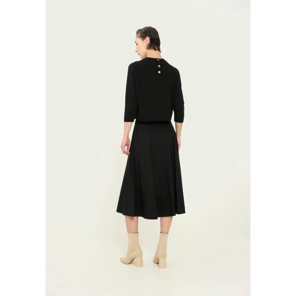 Vicario Cinque Wijd uitlopende Bengalin Rok met Voorrits Black Dames