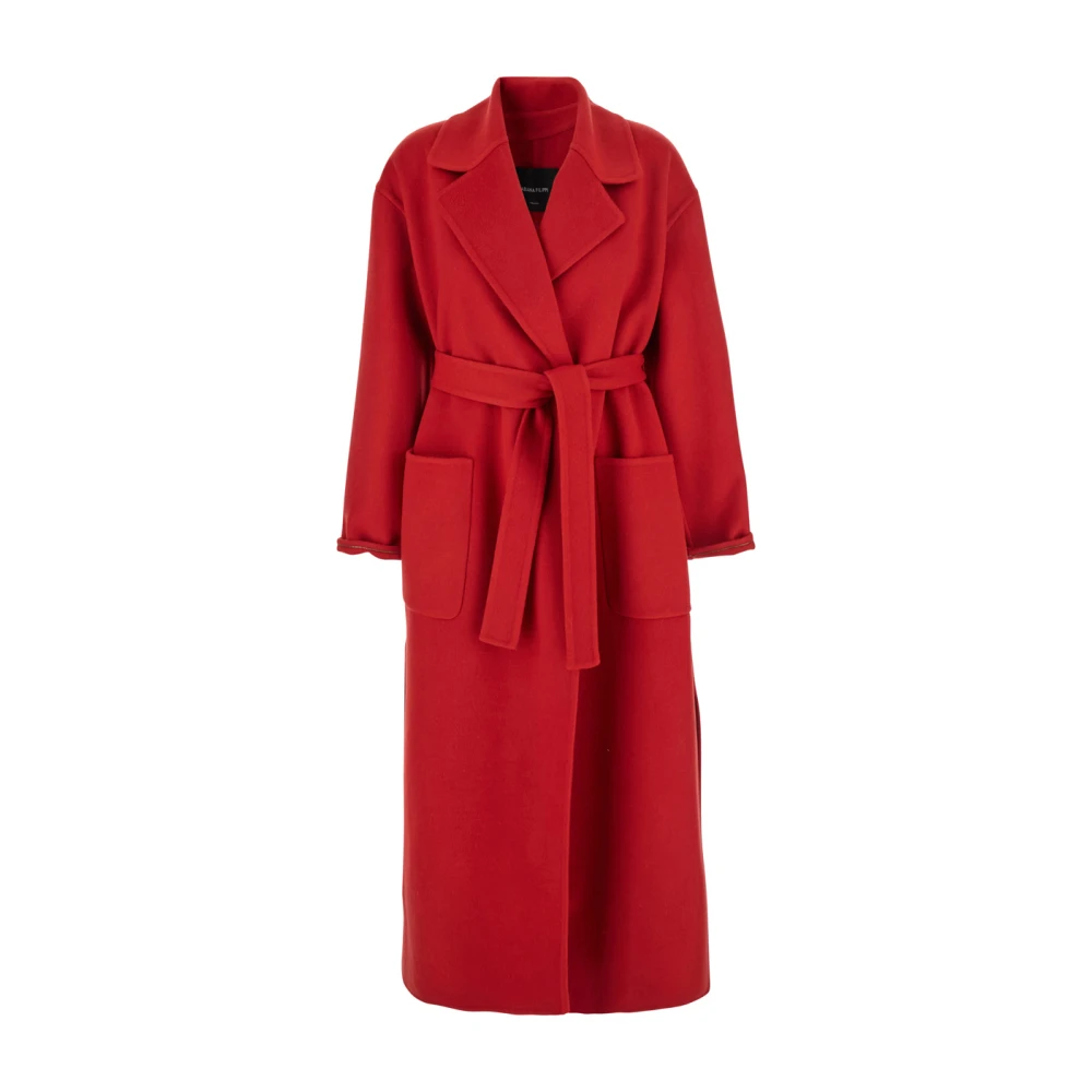 Fabiana Filippi Women's Red Wool Coat Wide Revers Woman Extra Small