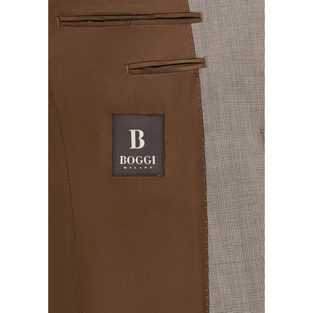 Boggi Milano Micro Patroon Pak van Zuivere Wol Beige Heren