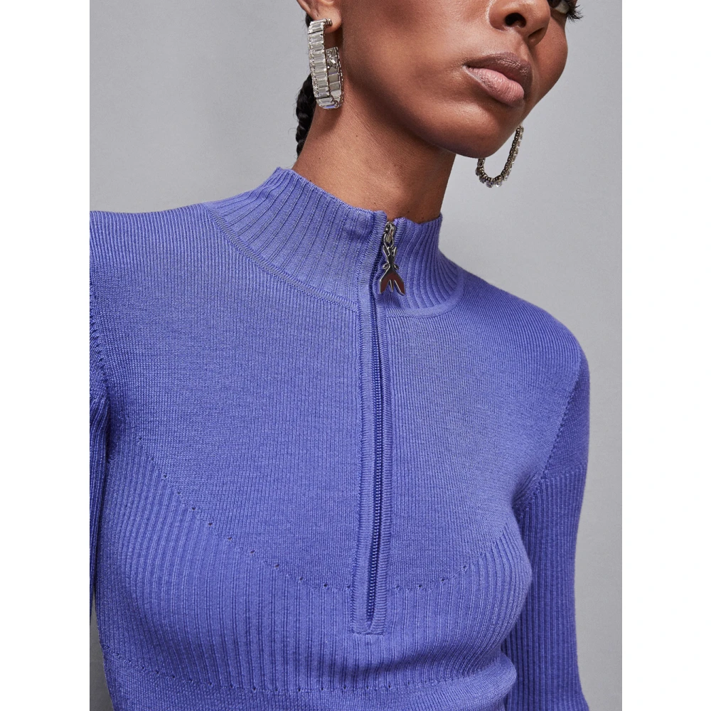 PATRIZIA PEPE Blauwe Geribbelde Wollen Midi Jurk Blue Dames