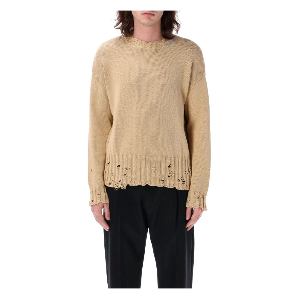 Marni Gedistresseerde Crewneck Gebreide Kleding Sand Beige Heren