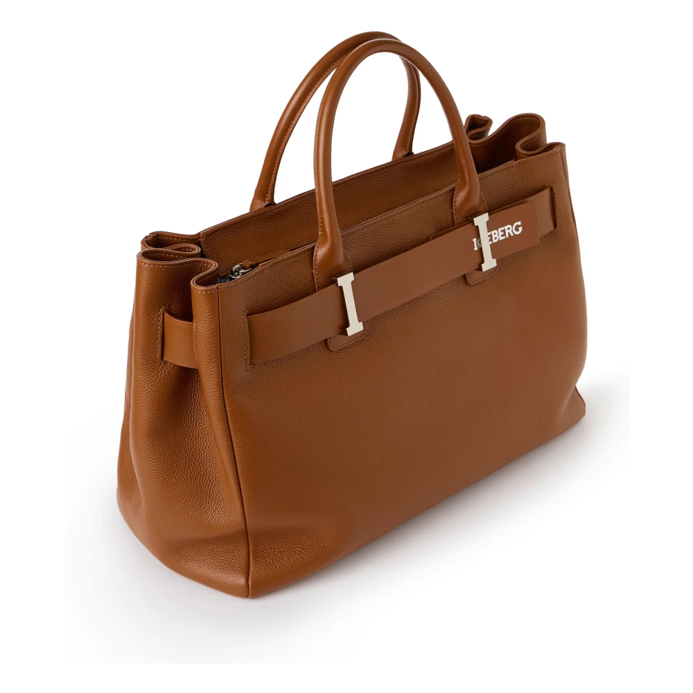 Iceberg Willer leren maxi shopper tas in coccio kleur met gladleren gesp en zilveren details Brown Dames