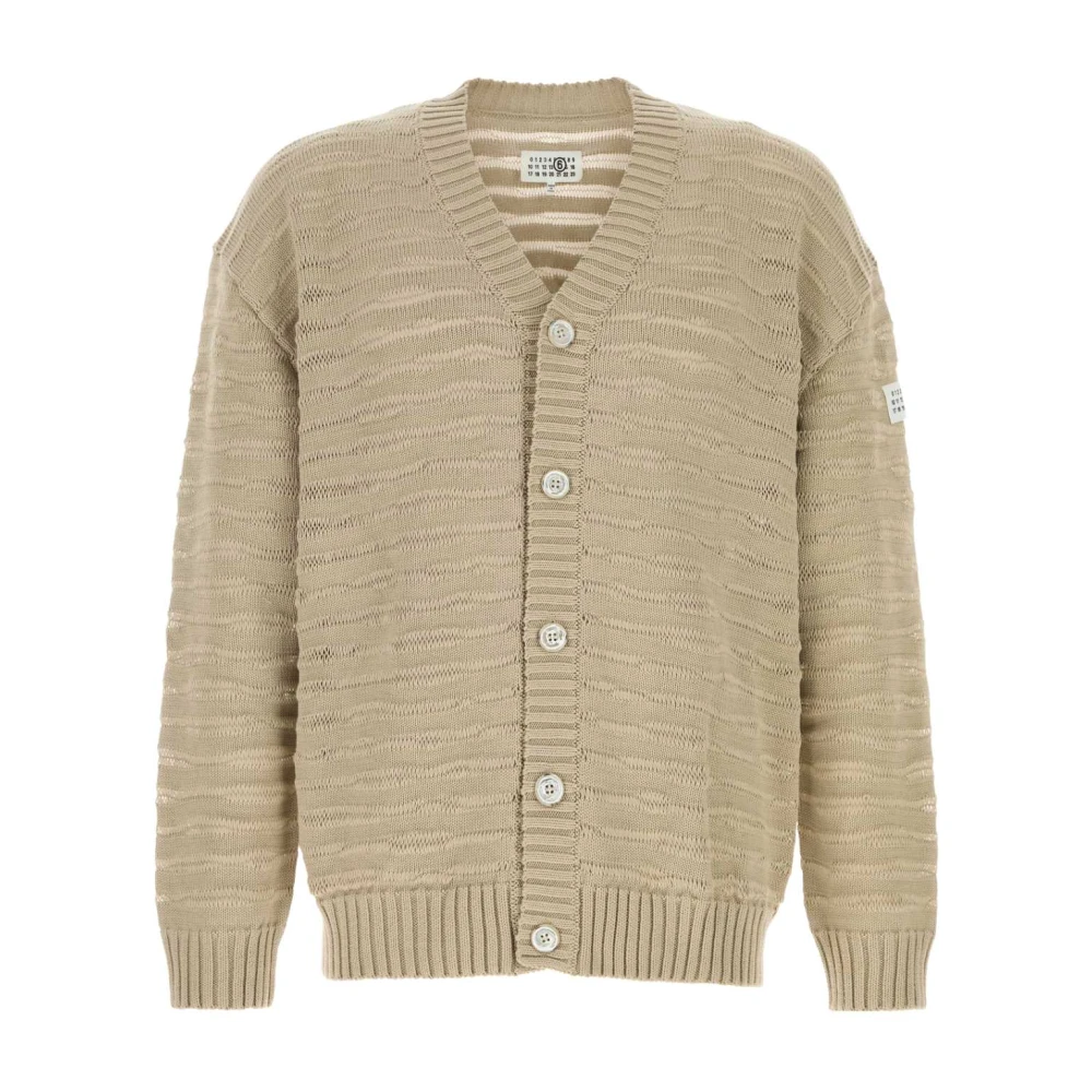 Mm6 Maison Margiela Men's Beige Cotton Loose Rib Cardigan - Cardigans - Xl - Knitwear