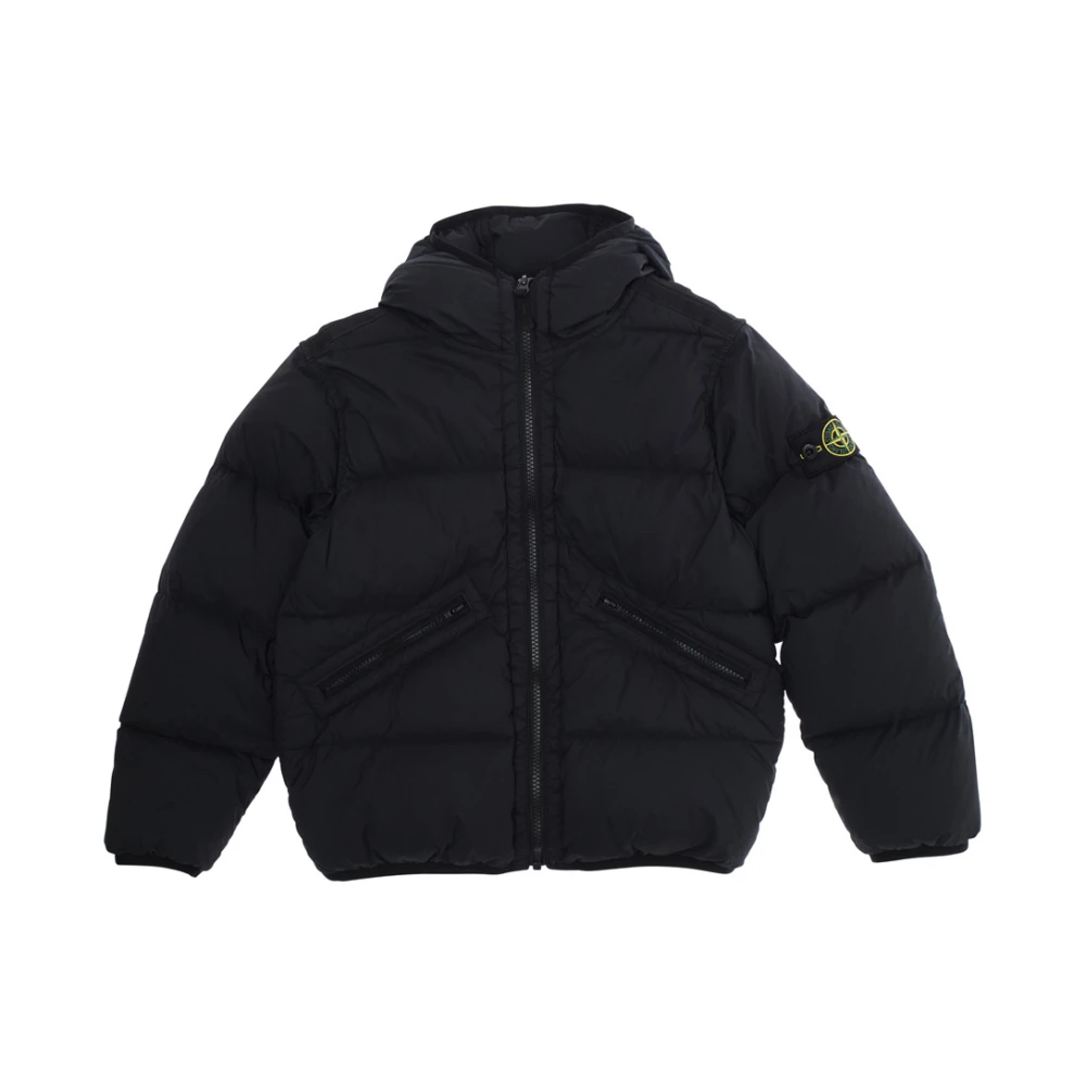 Stone Island Black Winter Jackets, Male, 8 Y, Kids Short Parka Coat