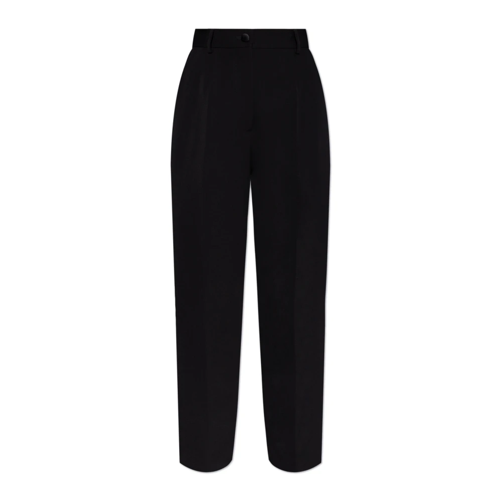 Dolce & Gabbana Women's Black Woolen Pleated Trousers - Chinos - M - Trousers