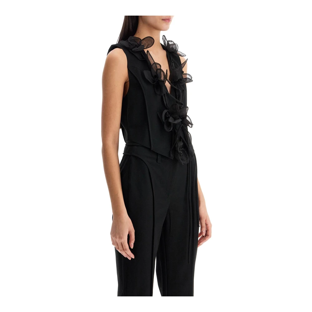 Rotate Birger Christensen Mouwloze Zwarte Stofvest met Bloemen Black Dames