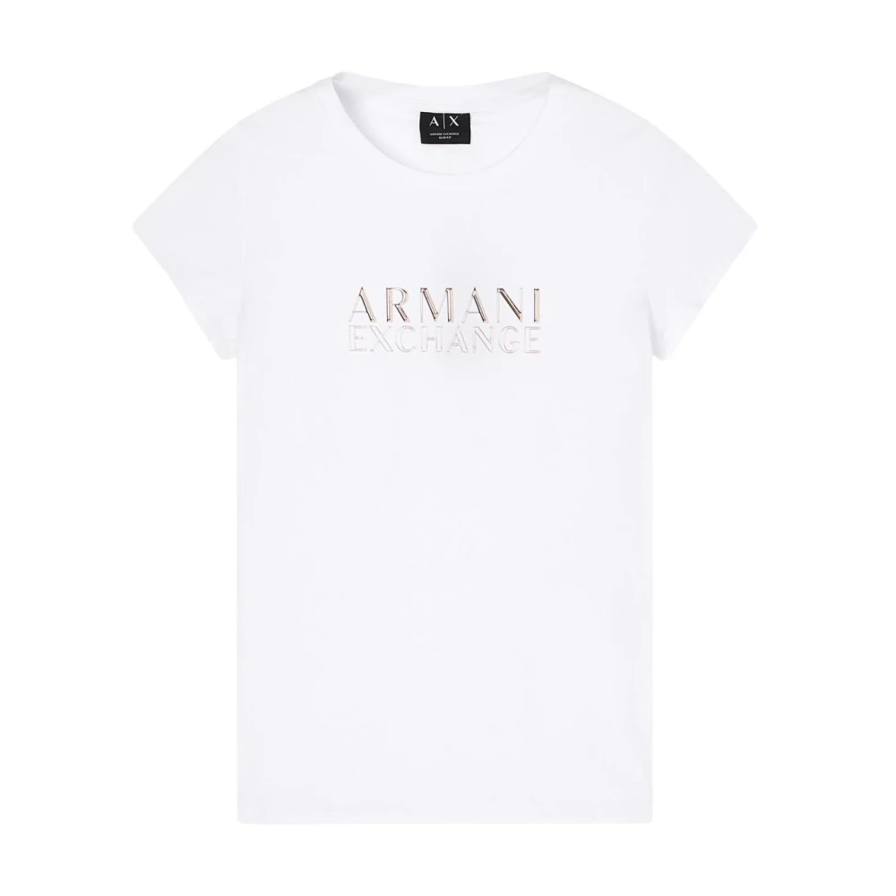 Armani Exchange Damen Weiß Bedrucktes Kurzarm-T-Shirt Mit Rundhalsausschnitt