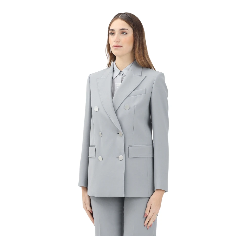 Max Mara Dubbelbreasted grijze jas in wol crêpe satijn Gray Dames