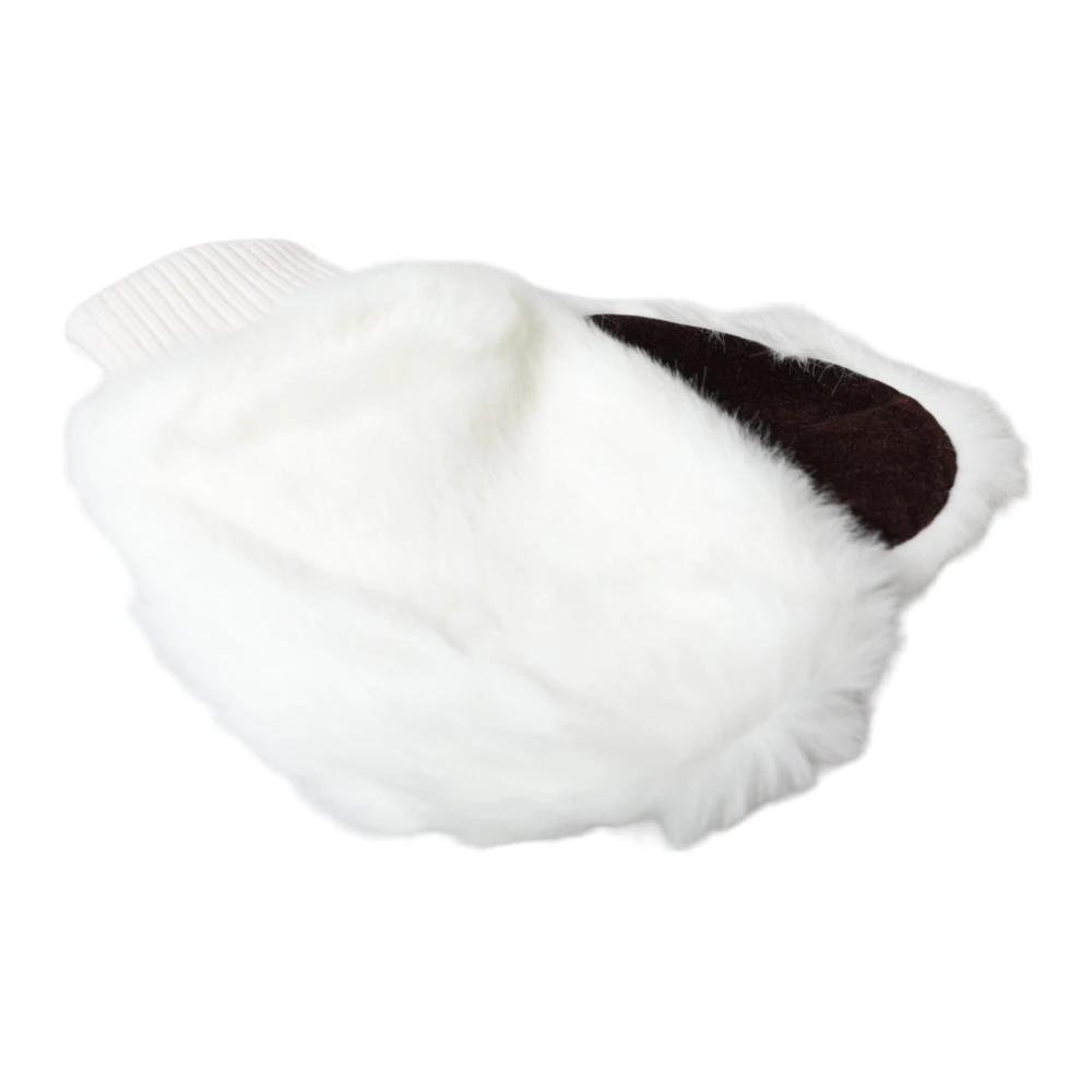 Dolce & Gabbana Witte Gebreide Bont Pols Vingerloze Handschoenen White Dames