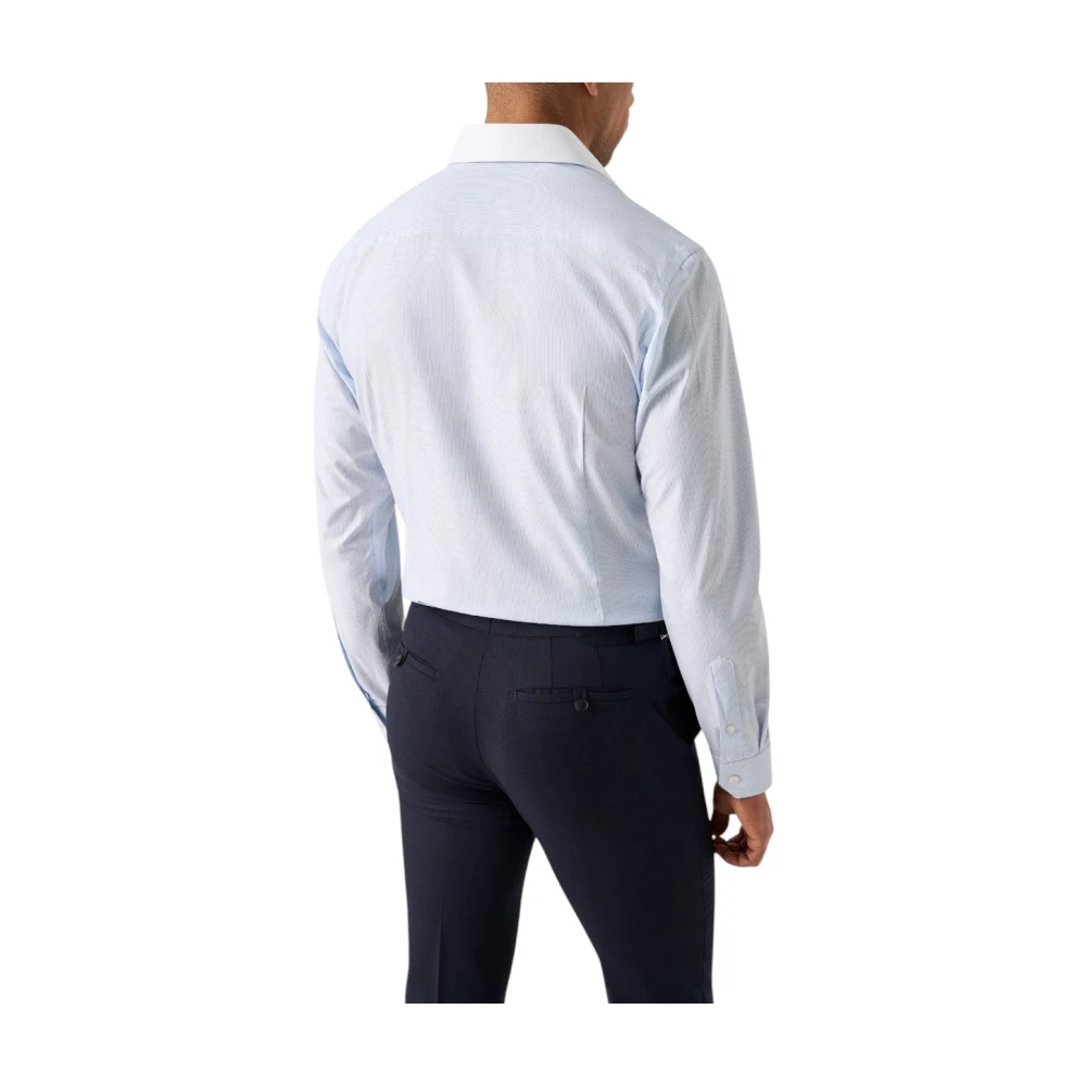 Eton Slim Fit Katoenen Overhemd met Witte Kraag Blue Heren