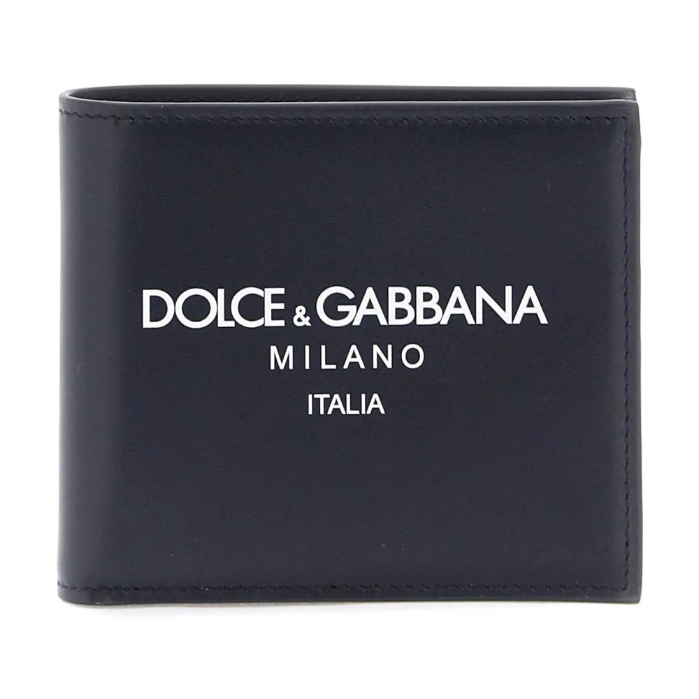 Dolce & Gabbana Leren portemonnee met contrasterend logo Blue Heren