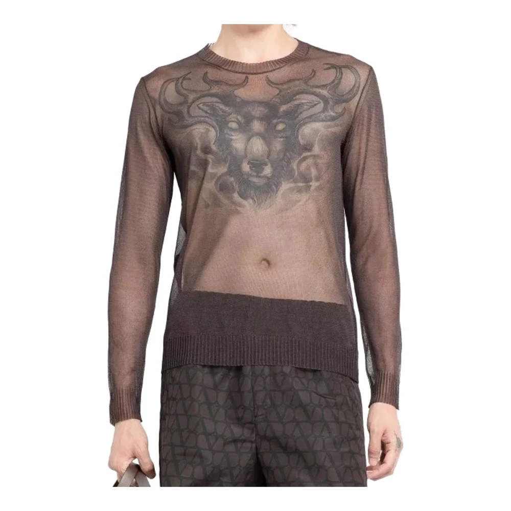 Valentino Zijden Crew Neck Bruine Sweater Brown Heren