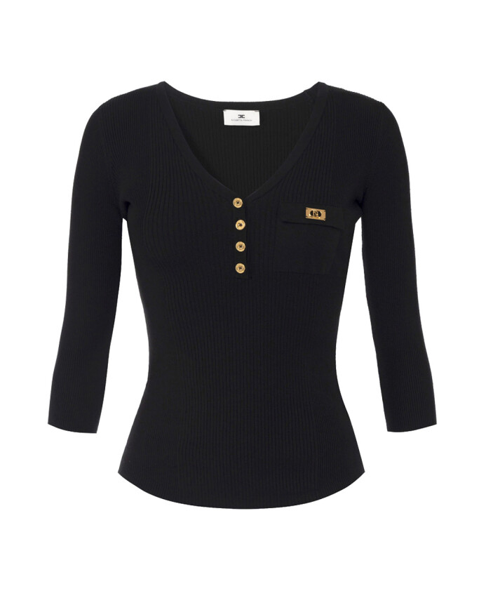 pull-noir-avec-col-en-v-et-details-dores