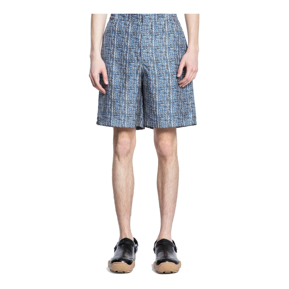 Fendi Gedrukte zijden shorts met elastische taille voor heren Blue Heren
