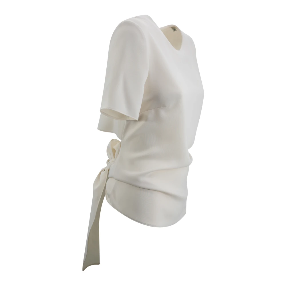P.a.r.o.s.h. Crèmekleurig Shirt met Crepe Textuur en Asymmetrische Zoom Beige Dames