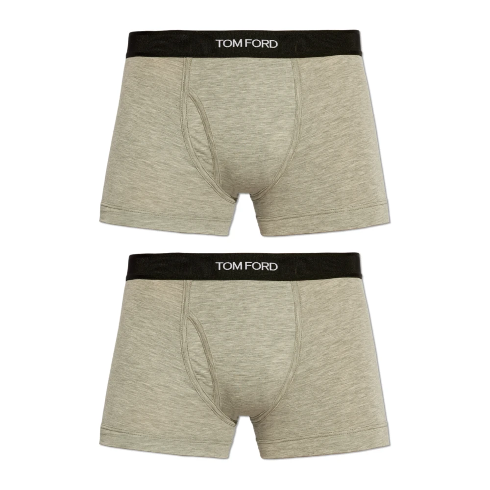 Tom Ford Mannelijk Grijs Ondergoed Heren, S, Katoen, Twee Boxershorts Met Logo